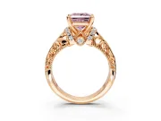 Solitaire Engagement Ring Setting for Fancy Pink Princess Cut Center with Filigree Accent Basket and Prong Head in Rose Gold