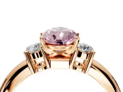 3 Stone Engagement Ring Setting for Fancy Pink Pear-Shaped Center with Wide Plain Band and Prong Head in Rose Gold