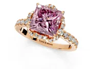 Halo Engagement Ring Setting for Fancy Pink Princess Cut Center with Openwork Halo, Pave Band and Prong Head in Rose Gold