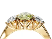 3 Stone Engagement Ring Setting for Fancy Yellow Marquise Center with Raised Basket Heads and Prong Head in Yellow Gold