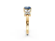 Floral Engagement Ring Setting for Fancy Blue Cushion Cut Center with Marquise Cluster Shoulders and Prong Head in Yellow Gold