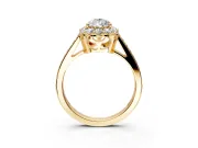 Floral Halo Engagement Ring Setting for Pear-Shaped Center with Large Halo Accents and Prong Head in Yellow Gold