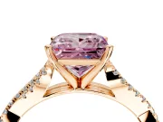 Solitaire Engagement Ring Setting for Fancy Pink Princess Cut Center with Twisted Pave Split Shank and Prong Head in Rose Gold