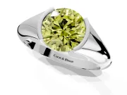 Tension Engagement Ring Setting for Fancy Yellow Round Cut Center with Wide Tapered Band and Tension Head in Platinum