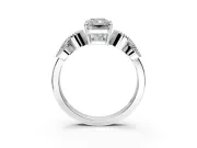 Leaf Engagement Ring Setting for Princess Cut Center with Milgrain Accent Band and Prong Head in Sterling Silver