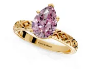 Solitaire Engagement Ring Setting for Fancy Pink Pear-Shaped Center with Milgrain X Pattern Band and Prong Head in Yellow Gold