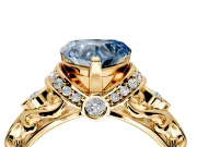 Solitaire Engagement Ring Setting for Fancy Blue Heart-Shaped Center with Filigree Band and Prong Head in Yellow Gold