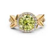 Halo Engagement Ring Setting for Fancy Yellow Round Cut Center with Floral Band and Prong Head in Yellow Gold
