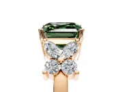 Floral Engagement Ring Setting for Fancy Green Princess Cut Center with Marquise Cluster Shoulders and Prong Head in Rose Gold