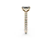 Solitaire Engagement Ring Setting for Emerald Cut Center with Shared-Prong Accents and Prong Head in Yellow Gold