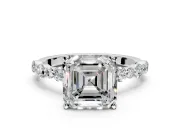 Solitaire Engagement Ring Setting for Asscher Cut Center with Alternating Size Accents and Prong Head in Platinum