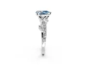 Leaf Motif Engagement Ring Setting for Fancy Blue Pear-Shaped Center with Pave Band and Prong Head in White Gold