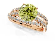 Solitaire Engagement Ring Setting for Fancy Yellow Round Cut Center with Woven 3-Strand Pave Band and Prong Head in Rose Gold