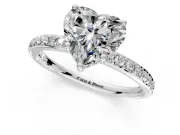 Solitaire Engagement Ring Setting for Heart-Shaped Center with Fine Pave Band and Prong Head in Sterling Silver