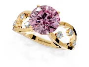Solitaire Engagement Ring Setting for Fancy Pink Round Cut Center with Criss-Cross Accent Band and Prong Head in Yellow Gold