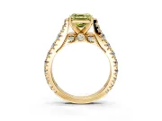 Solitaire Engagement Ring Setting for Fancy Yellow Asscher Cut Center with Pave Cathedral Shoulders and Prong Head in Yellow Gold