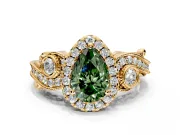 Milgrain Halo Engagement Ring Setting for Fancy Green Pear-Shaped Center with Shoulder Bezels and Prong Head in Yellow Gold