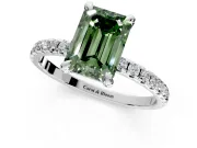 Solitaire Engagement Ring Setting for Fancy Green Emerald Cut Center with Fine Pave Narrow Band and Prong Head in White Gold
