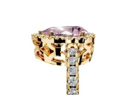 Accent Halo Engagement Ring Setting for Fancy Pink Pear-Shaped Center with Full-Length Pave Band and Prong Head in Yellow Gold