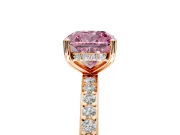 Solitaire Engagement Ring Setting for Fancy Pink Cushion Cut Center with Fine Pave Band and Prong Head in Rose Gold