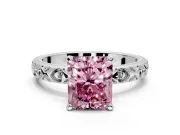 Solitaire Engagement Ring Setting for Fancy Pink Radiant Cut Center with XO Engraved Band and Prong Head in Platinum