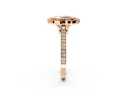 Halo Engagement Ring Setting for Fancy Pink Oval Center with Milgrain Frame, Pave Band and Prong Head in Rose Gold