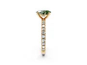 Solitaire Engagement Ring Setting for Fancy Green Oval Center with Fine Pave Band and Claw Prong Head in Yellow Gold