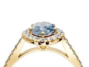 Halo Engagement Ring Setting for Fancy Blue Marquise Center with Raised Halo, Pave Band and Prong Head in Yellow Gold