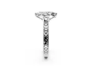 Solitaire Engagement Ring Setting for Marquise Center with XO Engraved Band and Prong Head in Sterling Silver