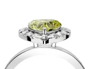 Halo Engagement Ring Setting for Fancy Yellow Heart-Shaped Center with Thin Plain Band and Prong Head in Platinum