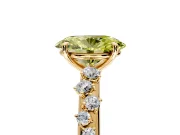 Cluster Engagement Ring Setting for Fancy Yellow Oval Center with Round Cut Accent Band and Prong Head in Yellow Gold