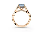 Halo Engagement Ring Setting for Fancy Blue Asscher Cut Center with Twist Band and Prong Head in Rose Gold