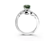 Solitaire Engagement Ring Setting for Fancy Green Radiant Cut Center with Pave Bypass Twist Band and Prong Head in White Gold