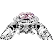 Milgrain Halo Engagement Ring Setting for Fancy Pink Oval Center with Shoulder Bezels and Prong Head in Platinum