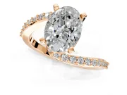 Solitaire Engagement Ring Setting for Oval Center with Pave Bypass Swirl Band and Prong Head in Rose Gold