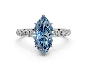 Open Basket Engagement Ring Setting for Fancy Blue Marquise Center with Pave Band and Prong Head in Platinum