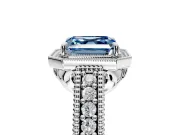 Milgrain Halo Engagement Ring Setting for Fancy Blue Asscher Cut Center with Pave Band and Prong Head in Platinum