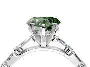 Baguette Engagement Ring Setting for Fancy Green Heart-Shaped Center with Alternating Bar-Set Band and Prong Head in Platinum