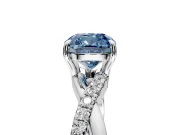 Crossover Engagement Ring Setting for Fancy Blue Cushion Cut Center with Pave and Plain Strands and Prong Head in White Gold