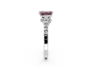 Solitaire Engagement Ring Setting for Fancy Pink Emerald Cut Center with Crossover Accents and Prong Head in Sterling Silver