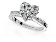 Solitaire Engagement Ring Setting for Heart-Shaped Center with Engraved Milgrain Band and Prong Head in Sterling Silver