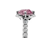 Floral Engagement Ring Setting for Fancy Pink Cushion Cut Center with Pave Band and Floral Prong Head in Platinum