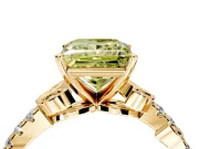 Leaf Motif Engagement Ring Setting for Fancy Yellow Princess Cut Center with Pave Band and Prong Head in Yellow Gold