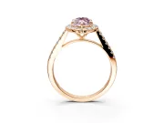 Halo Engagement Ring Setting for Fancy Pink Marquise Center with Narrowing Pave Band and Prong Head in Rose Gold
