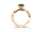 Solitaire Engagement Ring Setting for Fancy Green Round Cut Center with Bar-Station Pave Twist and Prong Head in Rose Gold