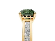 Solitaire Engagement Ring Setting for Fancy Green Cushion Cut Center with Princess Cut Channel Band and Prong Head in Yellow Gold
