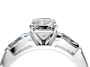 3 Stone Engagement Ring Setting for Emerald Cut Center with Tapered Baguettes, Plain Band and Prong Head in Platinum