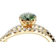 Solitaire Engagement Ring Setting for Fancy Green Pear-Shaped Center with Woven 3-Strand Pave Band and Prong Head in Yellow Gold