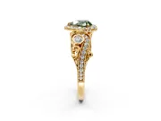 Milgrain Halo Engagement Ring Setting for Fancy Green Heart-Shaped Center with Shoulder Bezels and Prong Head in Yellow Gold