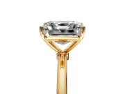 Solitaire Engagement Ring Setting for Asscher Cut Center with Straight Thin Band and Prong Head in Yellow Gold